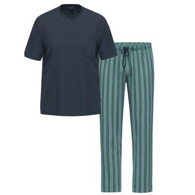 Pyjama AMMANN "Herren T-Shirt, lange Hose Night & Relax", Herren, Gr. S, blau (dunkelblau, goblin blau), Homewear-Sets Pyjama