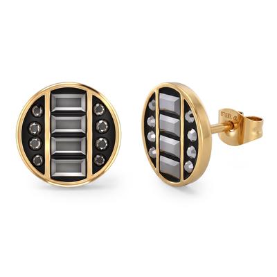 Paar Ohrstecker TOM TAILOR "Kreis", gelbgoldfarben, schwarz, schwarz, Ohrringe, Damen, Edelstahl, mit Preciosa Crystal