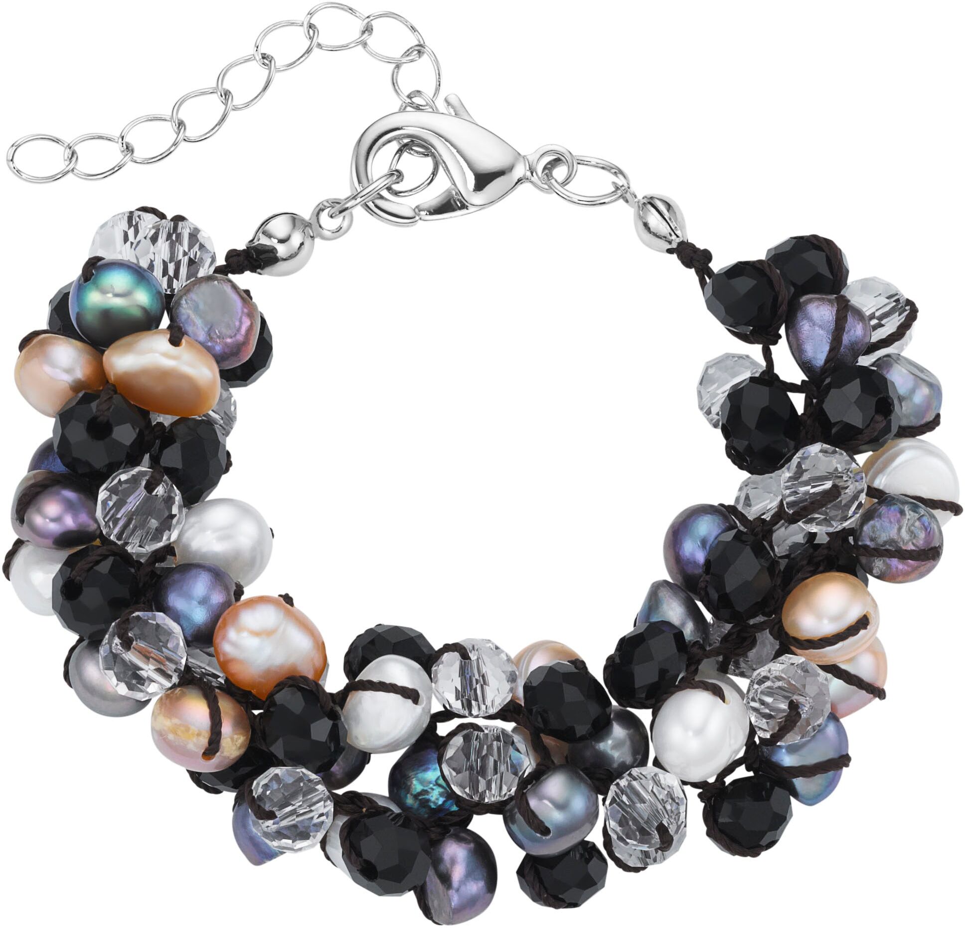 Perlenarmband FIRETTI "Schmuck Geschenk Armschmuck Armband Armkette", bunt (silberfarben, braun, kristallweiß, schwarz, weiß, apricot, dunkelgrau, kristallweiß, schwarz), Armbänder, Mädchen, 23cm, Metall Nylon Perlen, Metall, Nylon, Perlen, Perlenarmband,