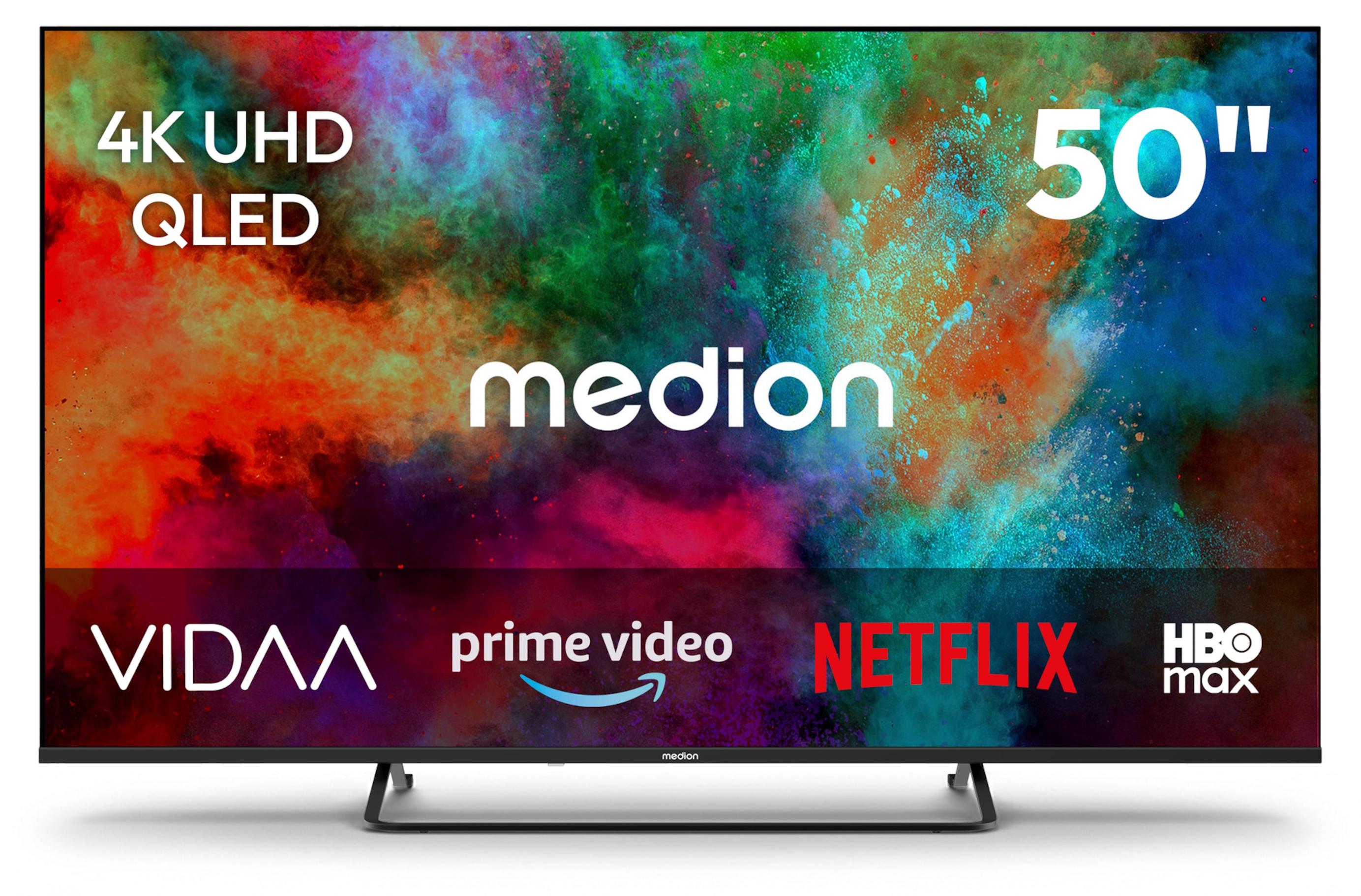 MEDION 125,7 cm (50 Zoll) QLED Fernseher (Smart-TV, Dolby Vision HDR, HBO Max, MagentaTV, Prime Video, Disney+, DAZN, Paramount+, Dolby Atmos, VIDAA Store, PVR, Bluetooth, MD 850602)
