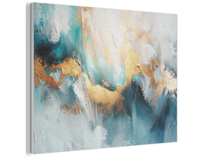 MuchoWow Akustikbild - Abstrakt - Kunst - Gold - Blau - 80x60, Petrol, Kunststoff, Rechteckig, 80x60x0.9 cm, Wandverkleidung, Akustikpaneele