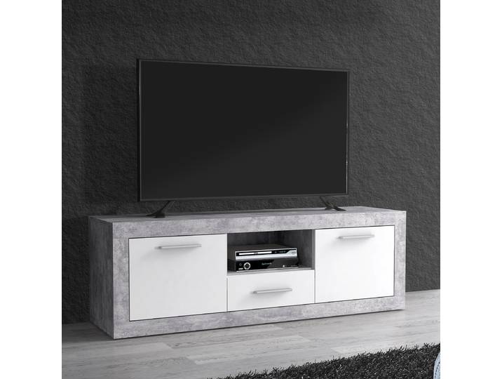 Meuble TV Panneau aggloméré plaxé Blanc/Gris/Imitation béton 148 x 50 x 41cm