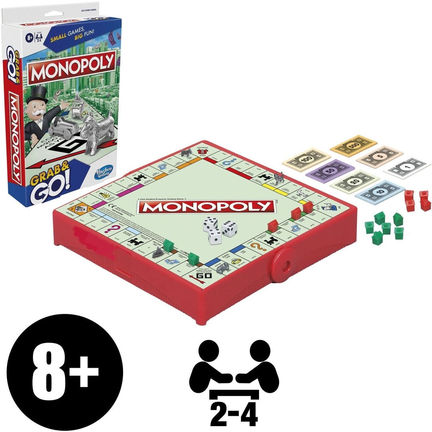 Monopoly - Grab ; Go Portable Board Game for 2-8 Players, Ages 8+, by Hasbro