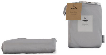 Panda 100% Bamboo Duvet Cover - Hypoallergenic and Breathable Grey Single Duvet Cover