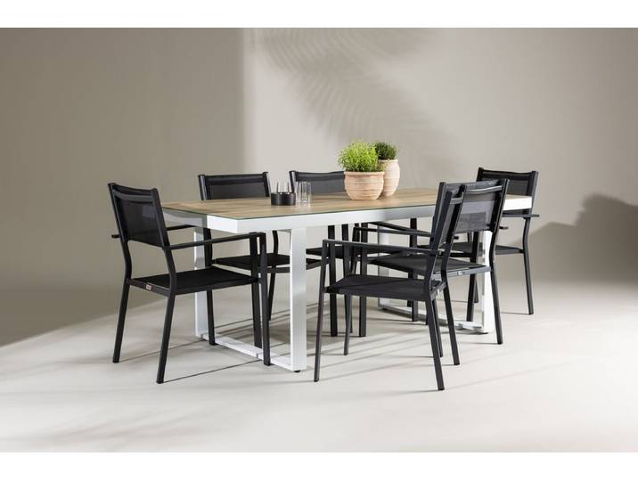 Garten Essgruppe Silva – 7-teiliges Gartenmöbel-Set in Schwarz-Weiß - Schwarz-Weiß - Luxusbetten24