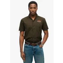 Superdry für Herren. M4010939A Mechaniker grünes Hemd (S), Lässig, Baumwolle, Kurzarm