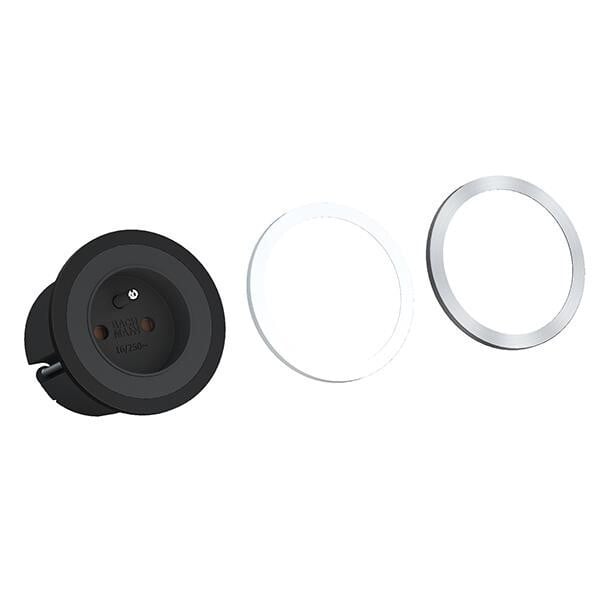 Bachmann PIX 1x stopcontact met aarding en sierringen, wit, zwart en roestvrijstalen look, 2 meter