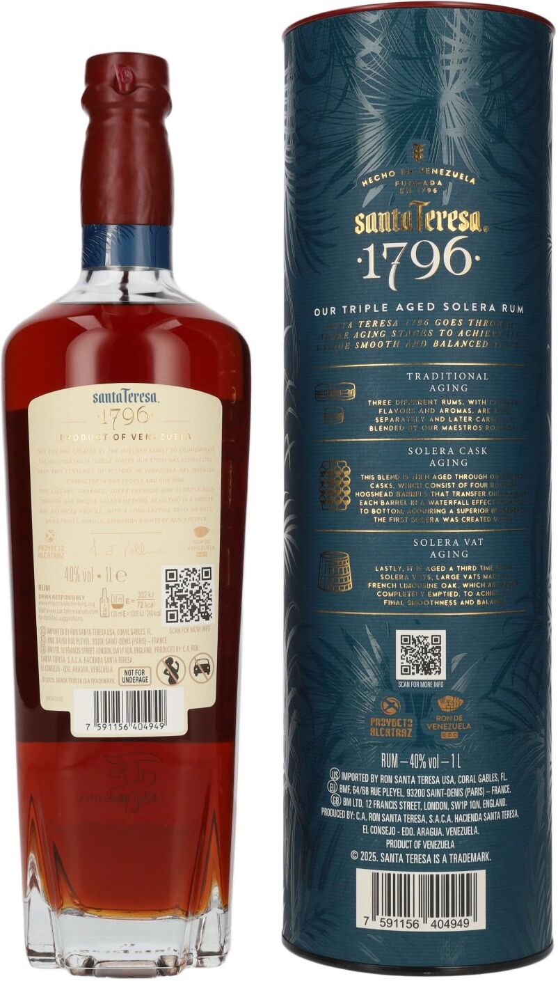 Santa Teresa 1796 Rum Santa Teresa 1796 Triple Aged Solera Rum 40% Vol. 1l in Geschenkbox