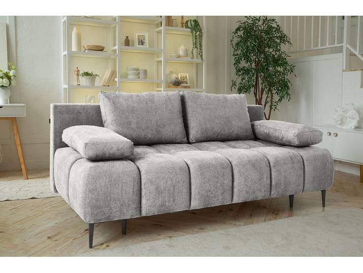 Schlafsofa Grau/Grau Webstoff 204 x 90 x 95cm mit Schlaffunktion Modern