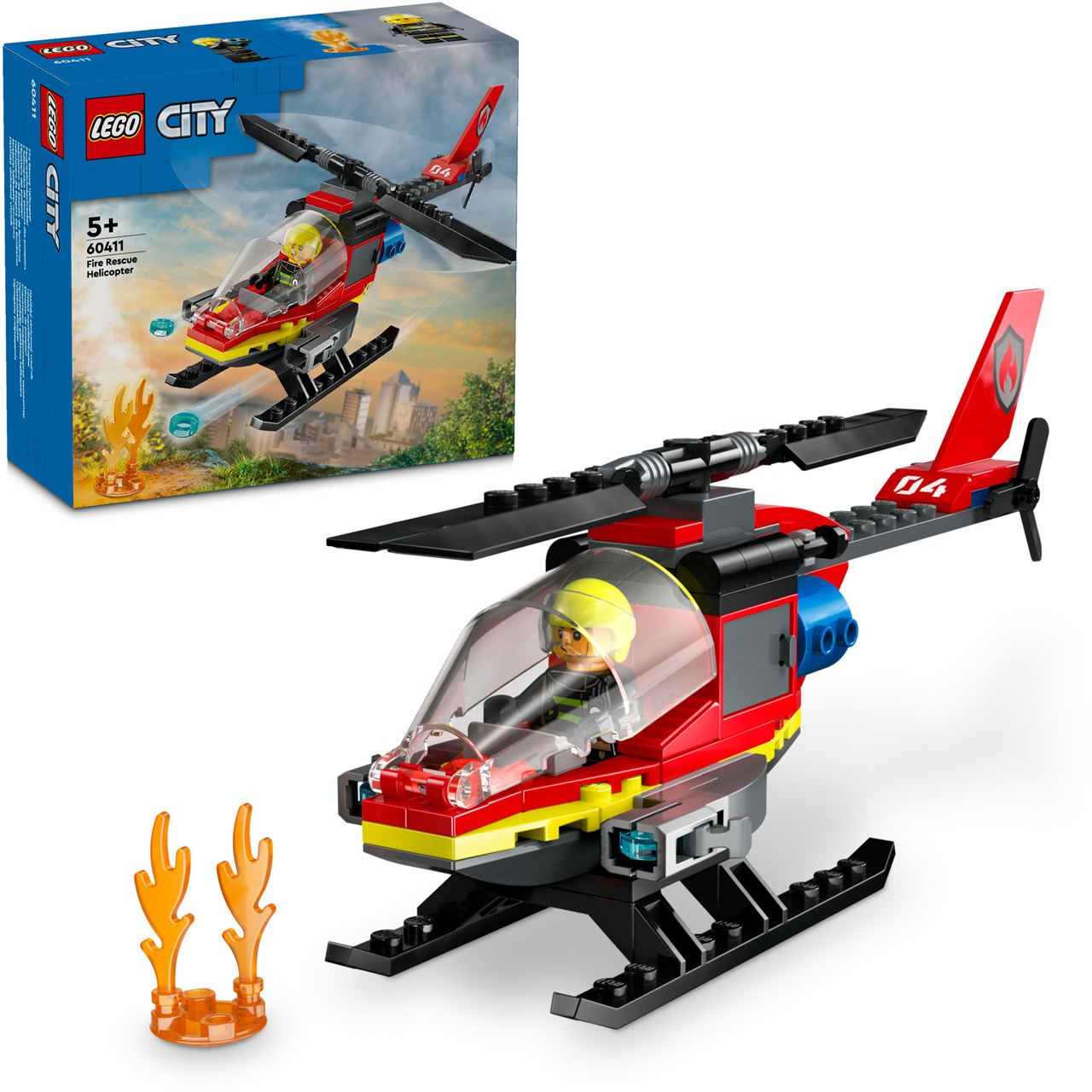 LEGO City 60411 Feuerwehrhubschrauber, Feuerwehr-Spielzeug mit Hubschrauber