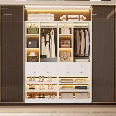 Rackcog Grimm 28'' Closet Organizer with Shoe Racks and Drawers, Closet System with Hanging Rod and Adjustable Shelves