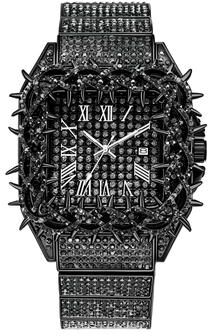 Fashion Sheath Luxury Gold Iced Out Hip Hop Watch With Emerald Accents Diamond Style Mens Quartz Wristwatch black
