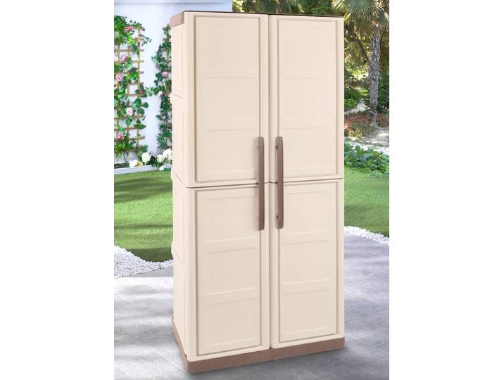 Stabile Gartenschränke, Beige, Gross mit Besenfach