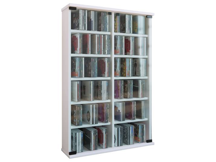 Media-Regal VCM Holz CD DVD Stand Regal Schrank Roma Glastür , weiß, B:60cm T:18cm, Regale, Media-Regal
