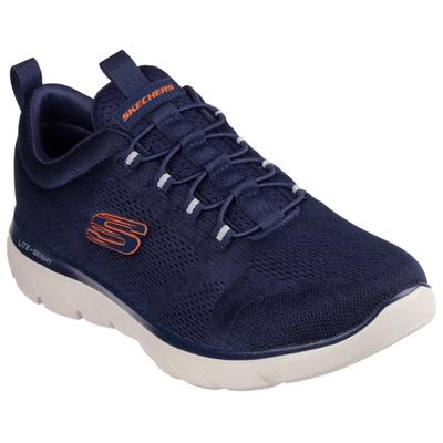 Slip-On Sneaker SKECHERS "SUMMITS", Herren, Gr. 41, Textil, orange (navy, orange), Schuhe, Freizeitschuh, Slipper, Komfortschuh mit elastischer Bungee-Schnürung