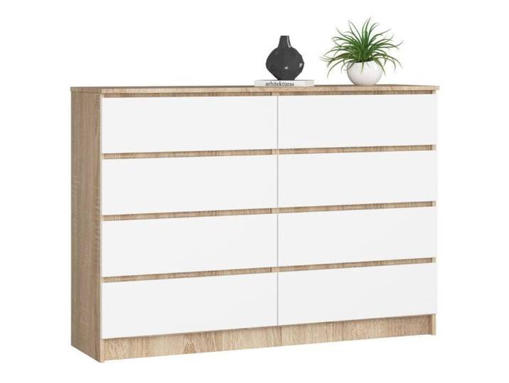 Commode AKORD K140 Chêne Sonoma 138 cm 8 tiroirs façade Blanche 138x40x99 cm