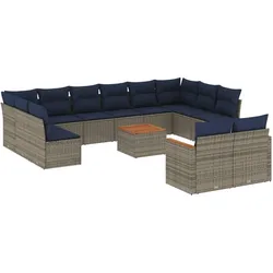vidaXL 13-teiliges Gartensofa-Set mit Kissen, grau, Polyrattan
