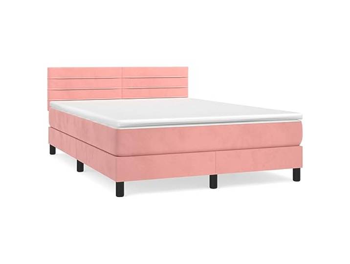 PUGYNBK Boxspringbett aus Samt, Rosa, 140 x 190 cm Verstellbares Kopfteil, Taschenfedern, mittlere Stütze, Bezug aus weichem Leder