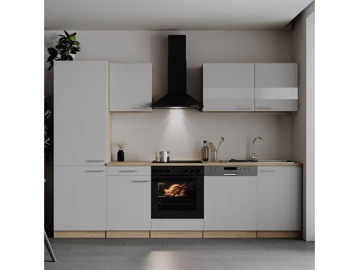 Cuisine linéaire Merle V 280cm Blanc/Blanc Induction Avec électroménager