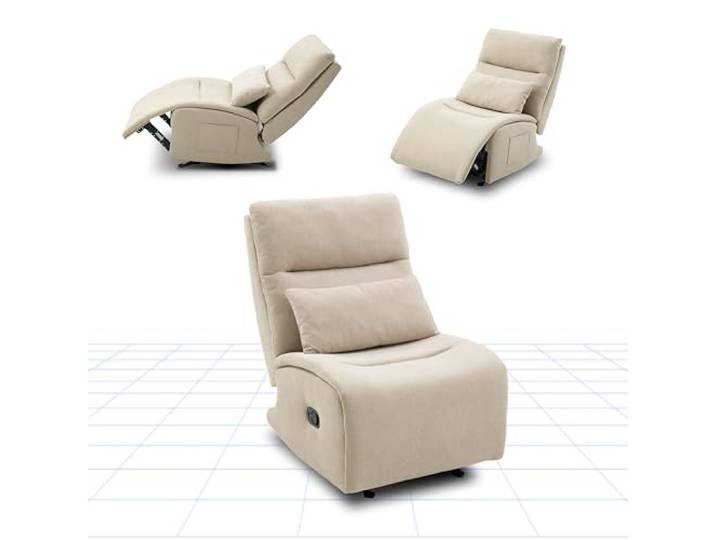 FLEXISPOT Schaukelnder Relaxsessel mit 3-Fach Liegefunktion, Liegen TV Sessel Schaukelstuhl mit wasserabweisender Samtbezug, Kissen & Seitentasche ideal für Familie & Entspannung Beige