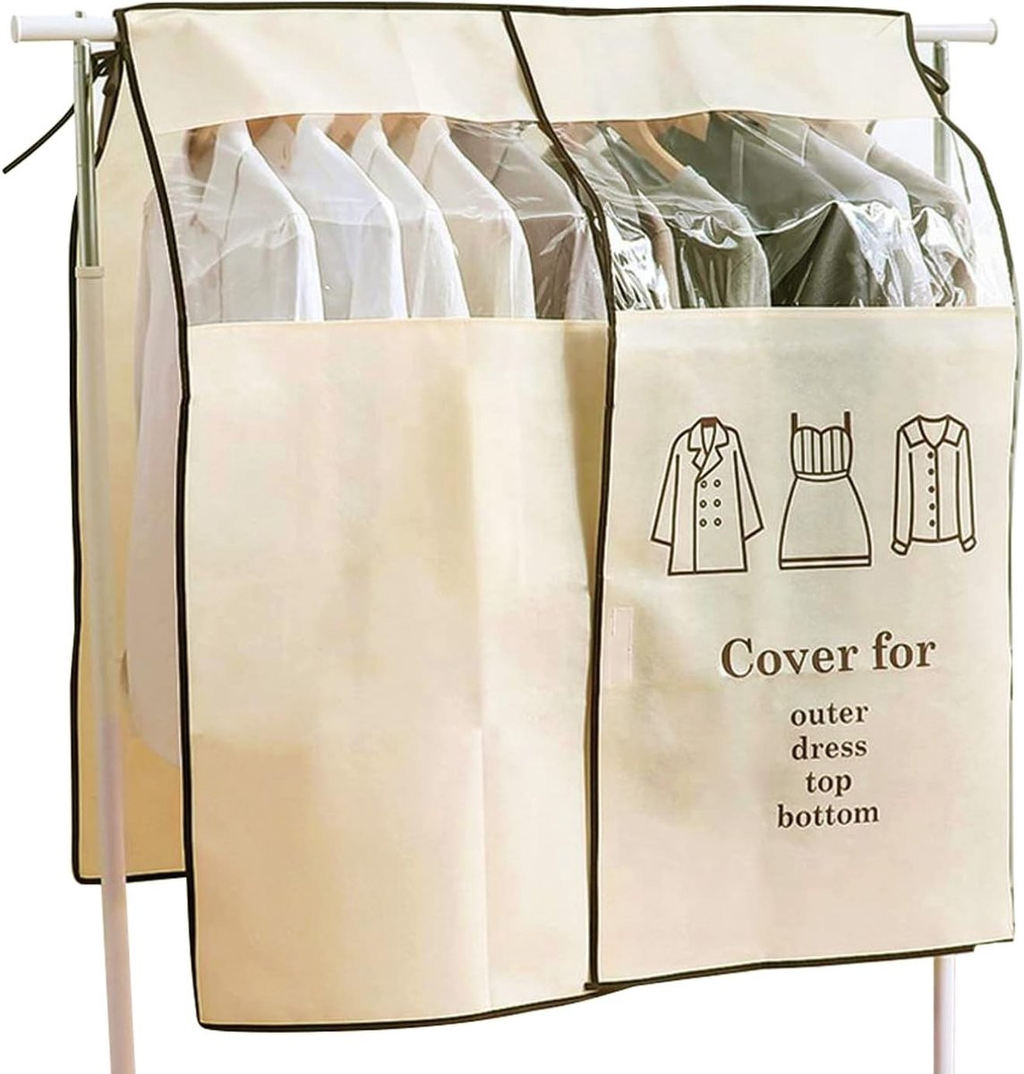 Beige Kledingrek Hoes van Ademend Non-woven voor het Beschermen van Kleding - 120 x 120 cm