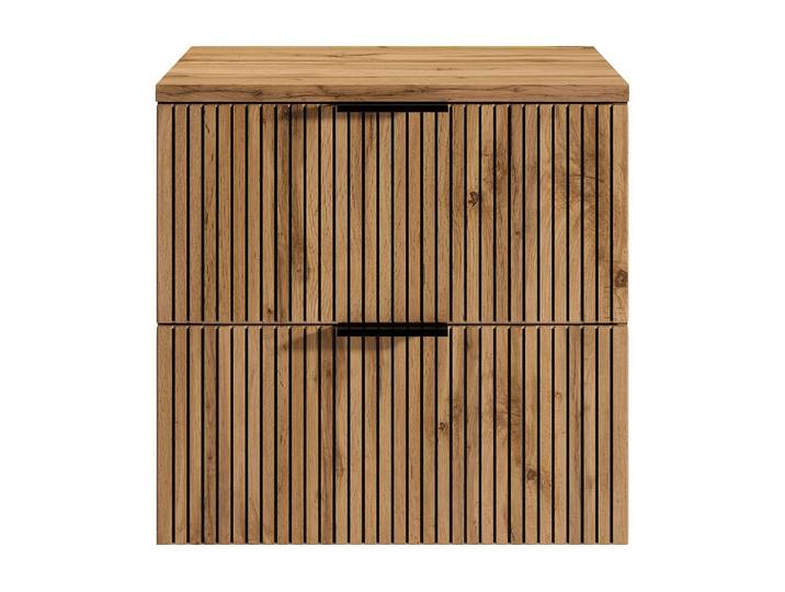 Waschbeckenunterschrank hängend mit Struktur und Holzplatte - Heller Naturton und Schwarz - 60 cm - MADELA
