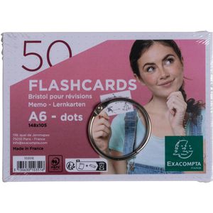 Exacompta Karteikarten Flashcards, 10351E, A6, dotted, weiß, mit Ring, 50 Stück