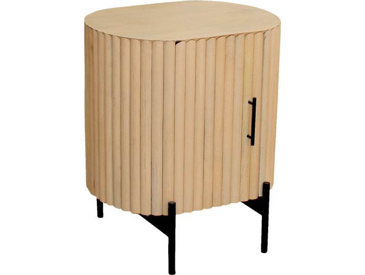 SIT Nachtkommode Nessebar aus Mangoholz mit Lamellen-Design & Metallfüßen (1 St), 1 Tür, 2 Fächer & 15 cm hohe schwarze Metallfüße