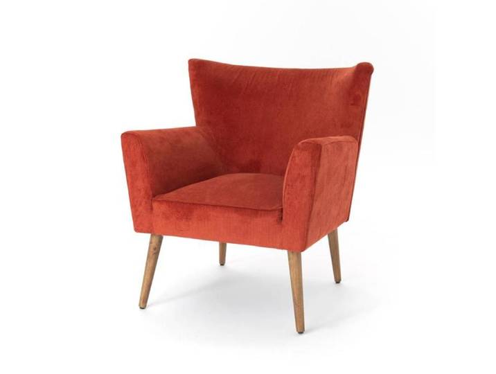 Fauteuil en velours côtelé terracotta Léon - Amadeus
