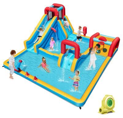 9-in-1 Giant Water Bounce House w/Climbing Wall & 2 Splash Pools