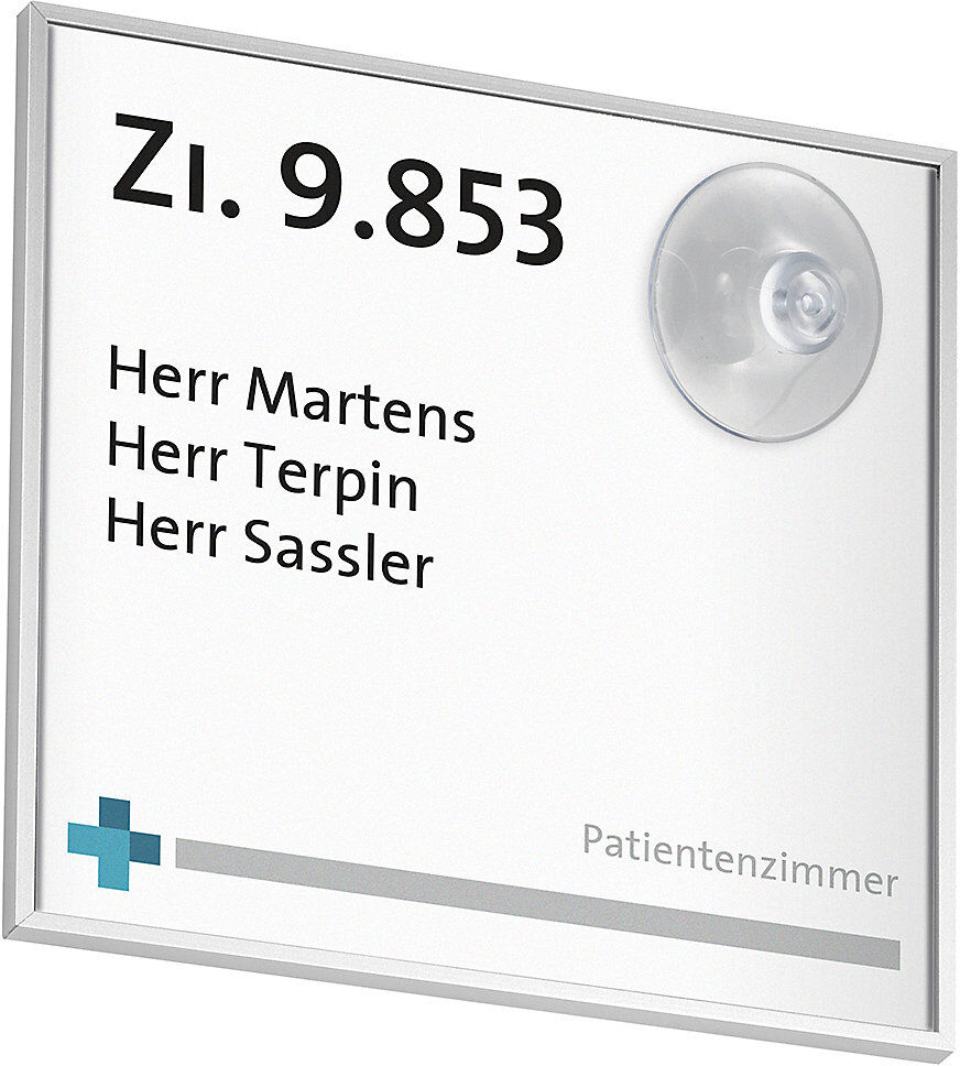 kaiserkraft MADRID Silver Line Vario Türschild, selbstklebend, Kunststoff, entspiegelt, für Format 148 x 144 mm