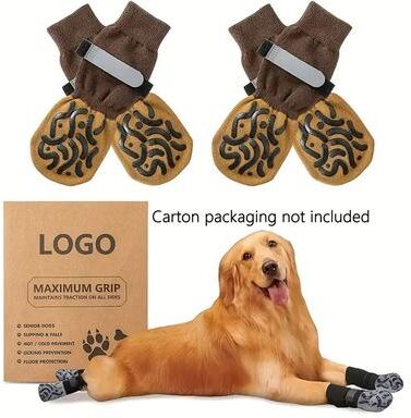 Uplifted Goods 4 Pack Non Slip Dog Socks Double Sided Anti Slip Paw Protection yellow Brown s