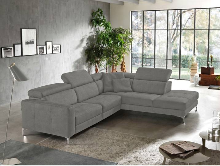 Ecksofa, Luxus-Microfaser Lederoptik, Steingrau, 285×221 cm, Hoher Sitzkomfort, EGOITALIANO