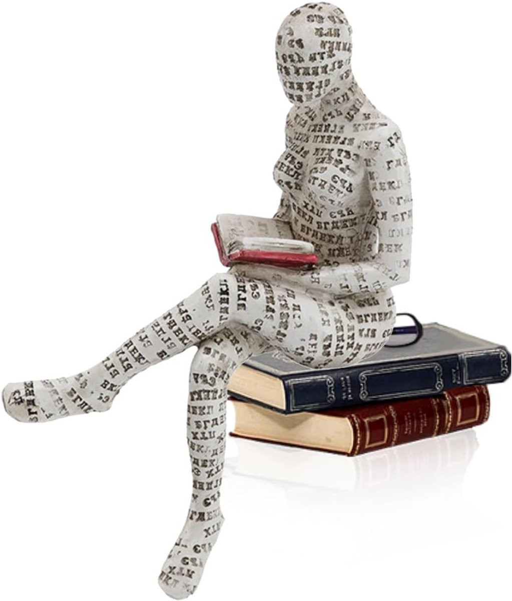 Innovatief beeldhouwwerk van een lezende vrouw - Resin decoratie voor boekenplank, kantoor en thuis