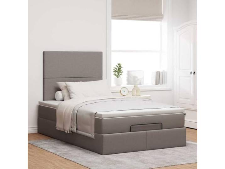 KTHLBRH Boxspringbett mit Matratze, Taupe, 120 x 190 cm Taschenfedern, hydraulischer Aufzug, Lattenrost, inklusive Matratzenschoner