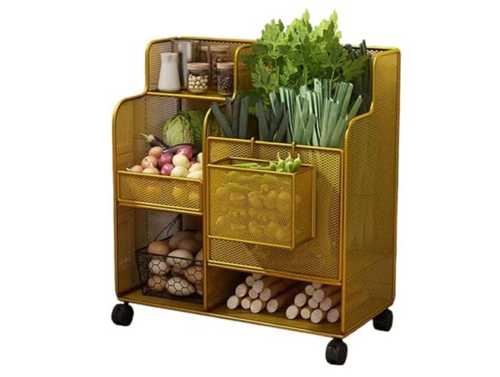XXAD553TY Essen Rollwagen for die Küche, Obst- und Gemüsekorbregal Aufbewahrungsorganisator for den Haushalt(Gold)