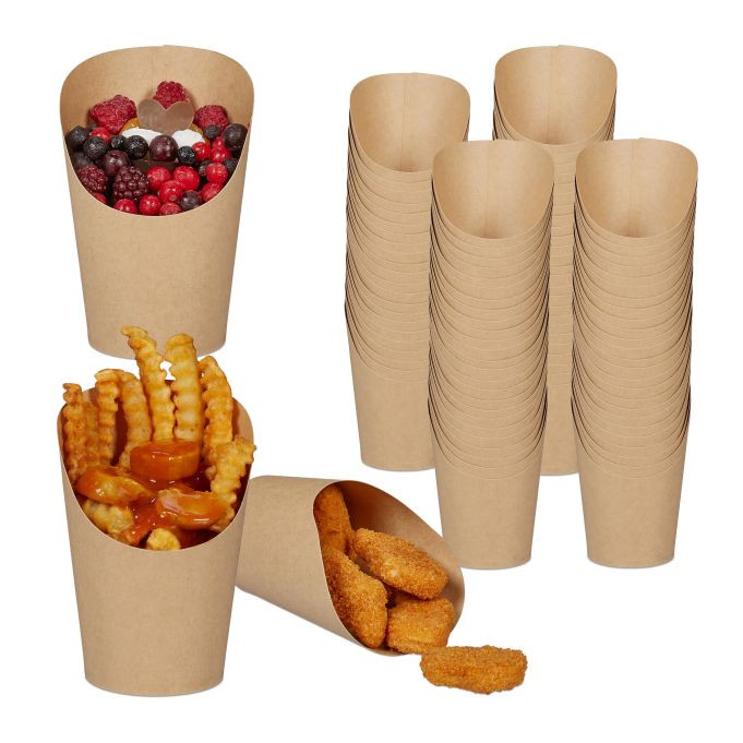 Relaxdays Set van 500 bruine kartonnen snackbekers van kraftpapier, 400 ml