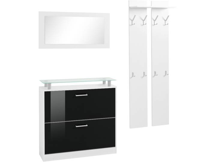 Garderoben-Set BORCHARDT MÖBEL Finn , schwarz (weiß matt, schwarz hochglanz), Kastenmöbel-Sets, Garderoben-Set, mit Glasablage