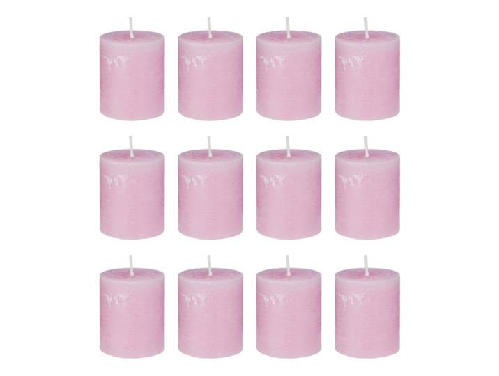Butlers Stumpenkerze (12er Set) Rustic, Rosa, Paraffin, 7x8x7 cm, Dekoration, Kerzen & Kerzenhalter