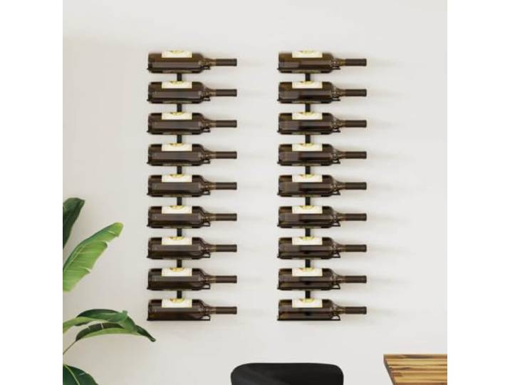 smnyxs Flaschenregal aus Eisen für 18 Flaschen, Wandmontage, 2 Stück Modernes Design, einfache Wandbefestigung, Montage-Set inklusive, elegante schwarze Oberfläche, einfache Wartung
