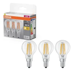 3er Pack Osram E14  BASE LED Leuchtmittel Filament 5,9W wie 60W Warmweiße Wohnungsbeleuchtung