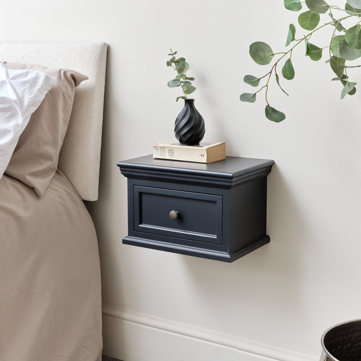 Navy Black Wall Mounted Bedside Table - Daventry Navy Black Range Wood, Metal