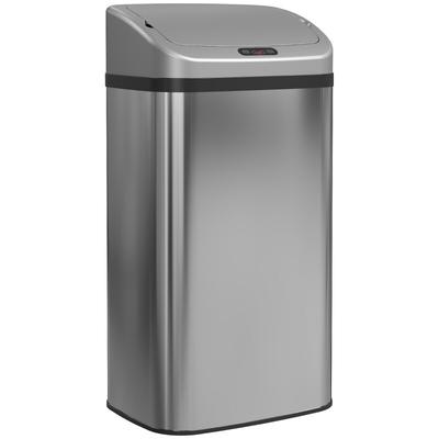 OKWISH Sensor-Mülleimer Edelstahl silber 33x25x69 cm, 48 L, automatische Öffnung per Infrarotsensor, fingerabdruckarme Oberfläche