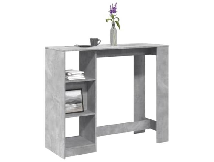 HEFZGDB Bartisch mit Regal Betongrau 124x46x103,5 cm Holzwerkstoff, 4 Fächer Stauraum für Flaschen und Bücher, Hochtisch für Küche und Wohnzimmer, langlebiges pflegeleichtes