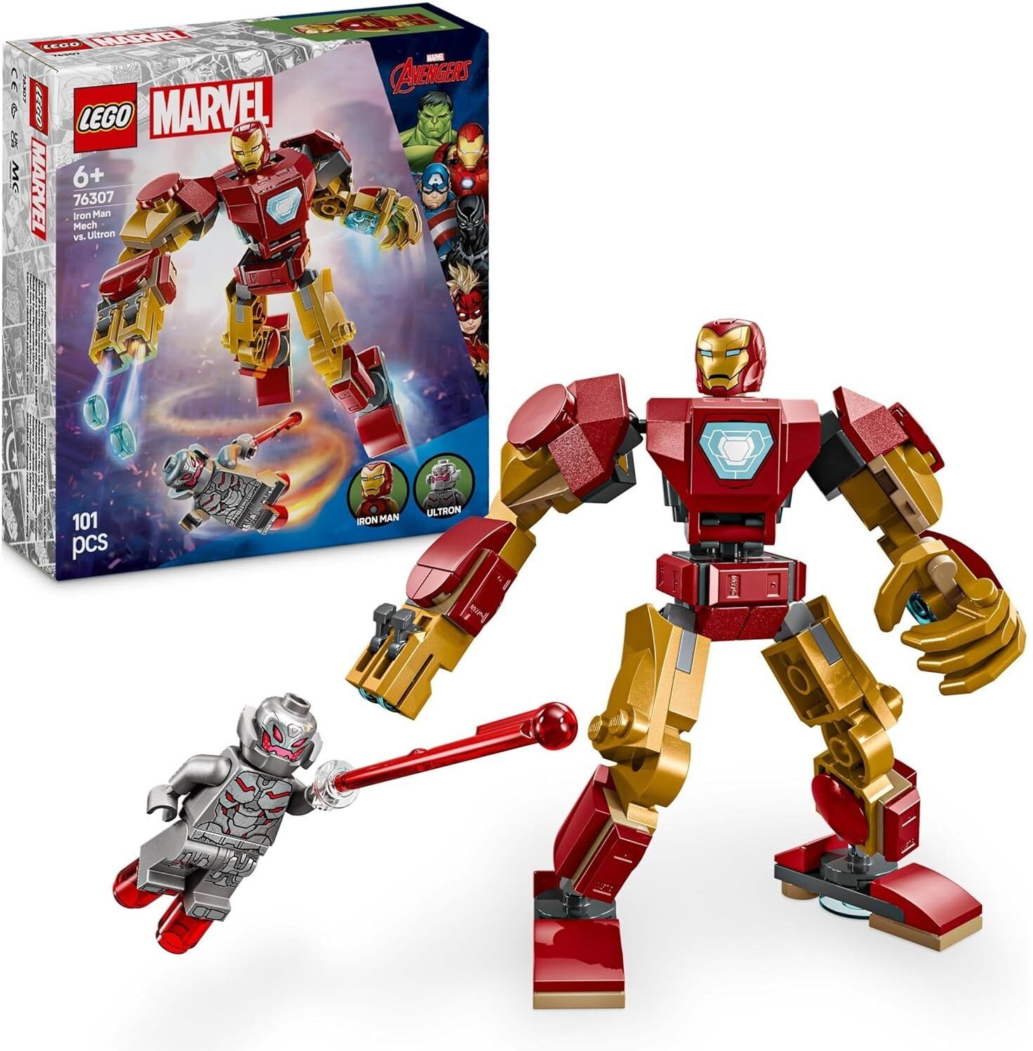 Lego Marvel Iron Man Mech vs. Ultron - Buildable Super Hero Toy with 2 Minifigures - Build-and-Play Figure Set - Avengers Birthday Gift for 6 Plus Year Old Boys & Girls
