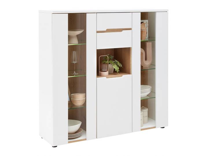 Highboard 130/127/38 cm Weiss, Eiche Artisan