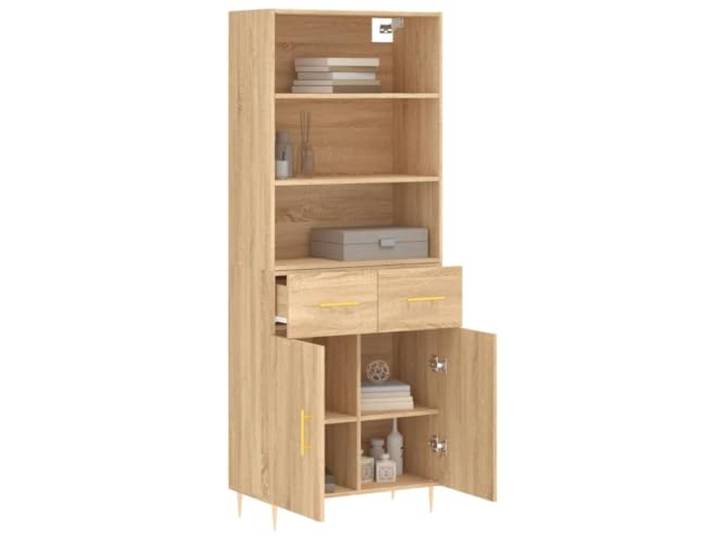 KTHLBRH Sideboard Eiche Sonoma 69,5 x 34 x 180 cm Holz mehrschichtig Großer Stauraum, Metallfüße, Montage erforderlich, Türen zum Verstecken von Gegenständen