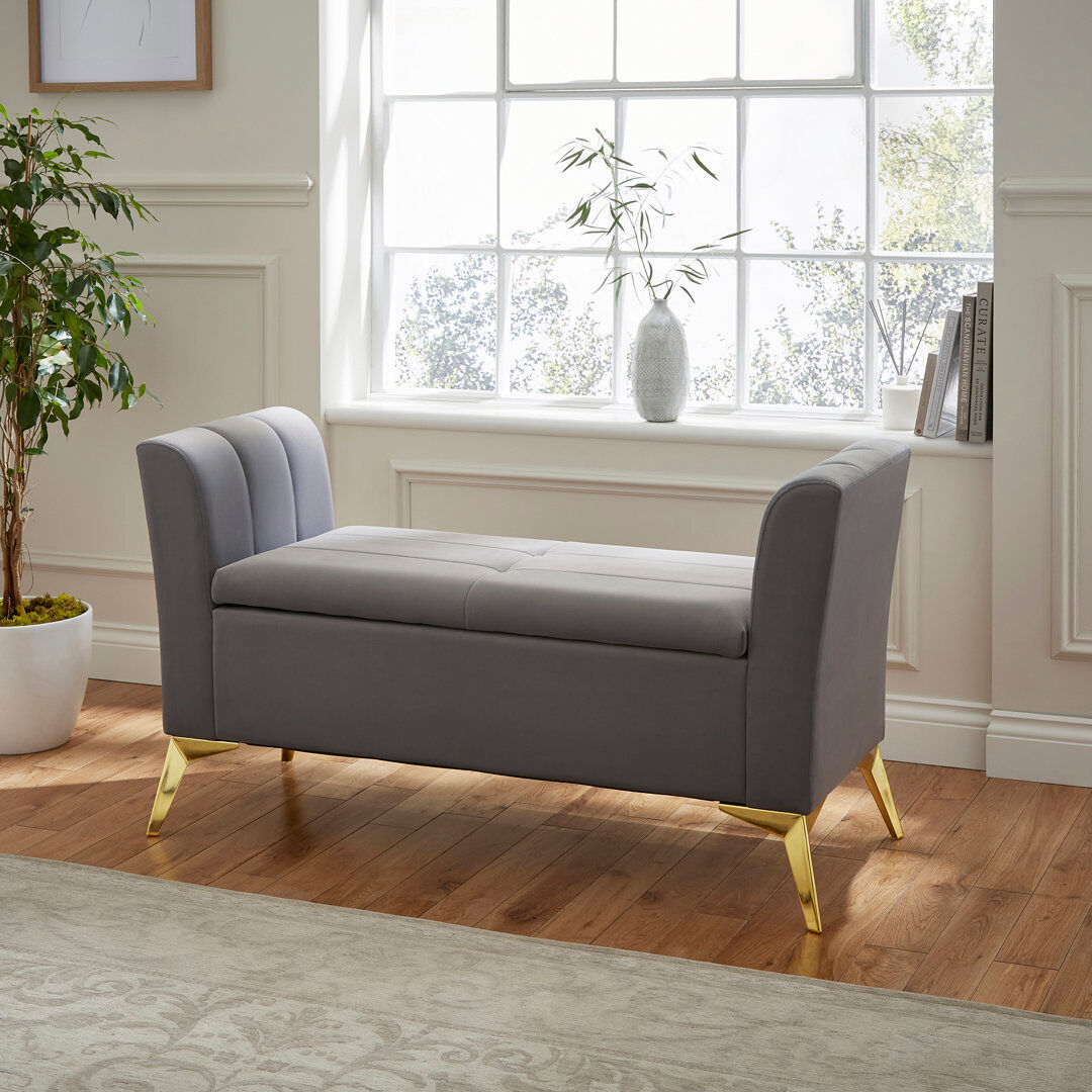 Hykkon Thierry 121cm Wide Velvet Tufted Rectangle Solid Colour Ottoman with Storage Grey 67cm H X 121cm W X 45.5cm D