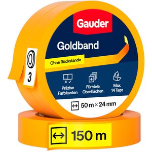 Gauder Kreppband Goldband, 24mm x 50m, für Innen und Außen, 3 Rollen
