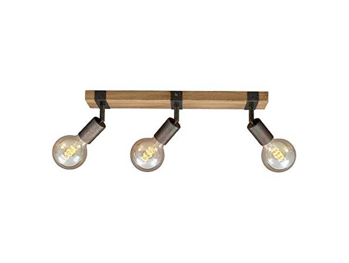 Briloner - Suspension luminaire\, plafonnier rétro vintage\, spots orientables et pivotants\, 3x E27\, métal-bois\, couleur : noir et marron\, 48x10x9cm (Lxlxh)